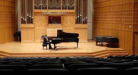 Senior Nathan Doffing plays “Praeludium” composed by McDowell at the KSHSAA State Piano Festival Feb. 19. After performing, he received a I rating from the judges.