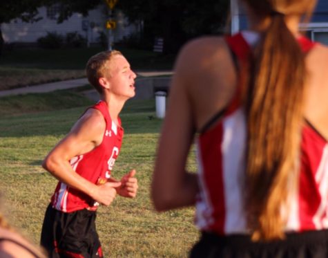 At the first cross country meet Sept. 1, freshman Trent Haines runs the 5k. All eight CSHS runners attended the meet. 