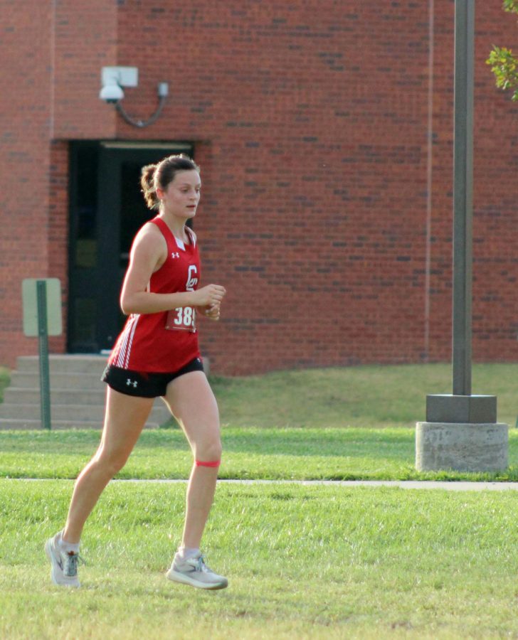 Senior Cheyanne Tull runs the 5k at the Clearwater cross country meet, the first meet of the year. Tull is one of the two girls the cross country team sent to state this year.
