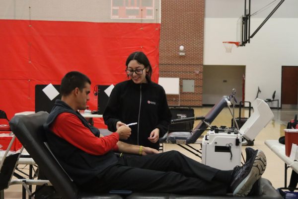 Mr. Regehr donates during the blood drive. Regehr has been donating for many years. 