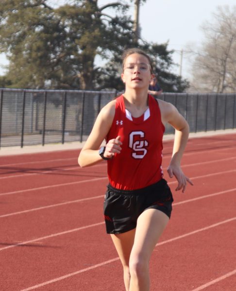 
At the home meet April 5, sophomore Sydney Zoglmann runs the 2-mile race. She placed second at this meet. 

