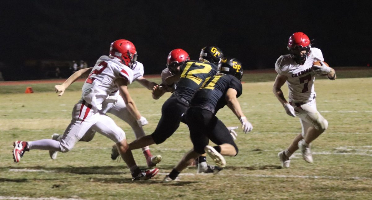 In Garden Plain Sept.13, senior Isaac Winter carries the ball for a first down. Conway Springs won 13-7, and this was their second game of the season.
