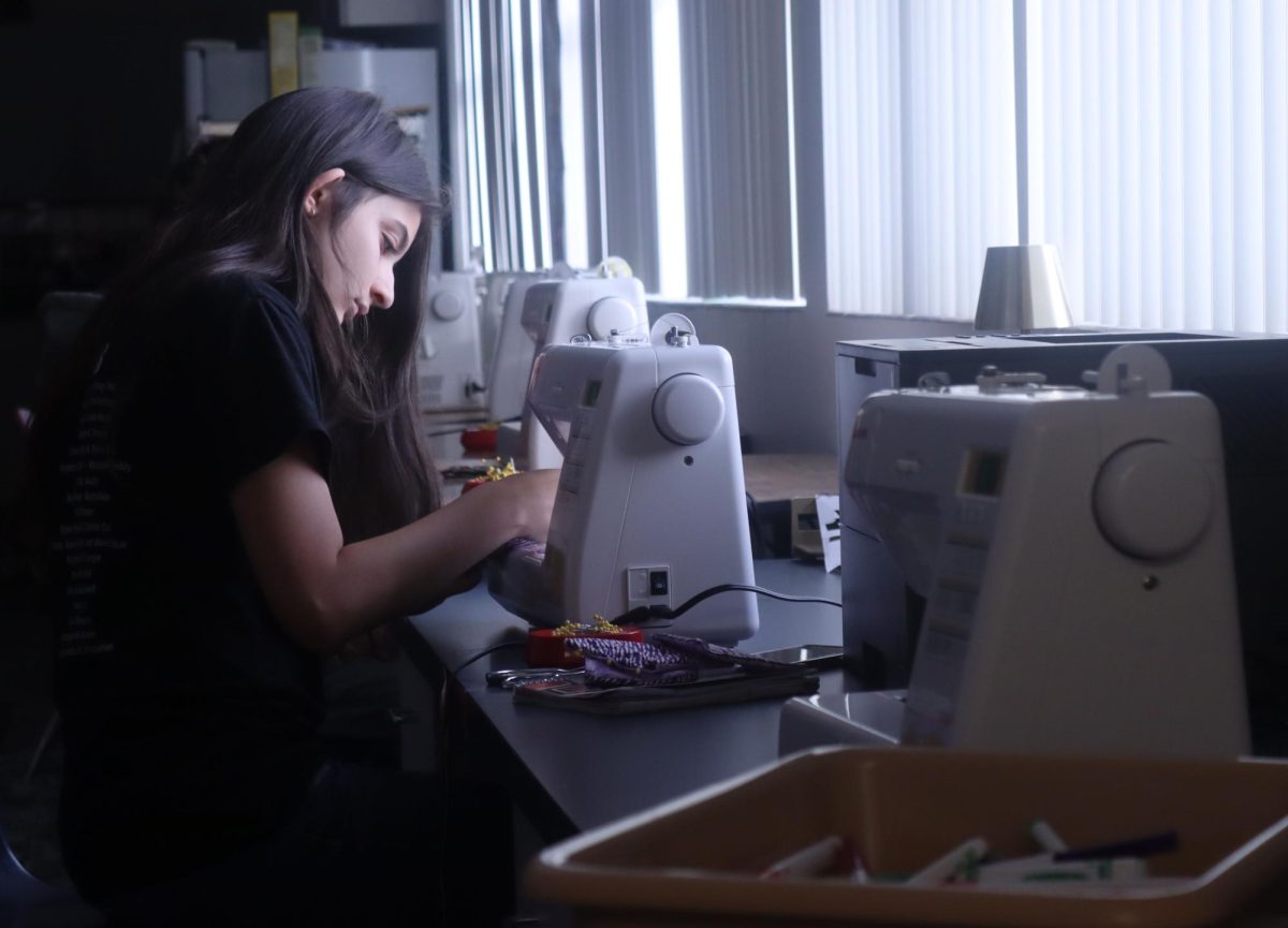 In FACS class, freshman Sophia Gerlach worked on sewing a coaster. Students learned many life skills in this class, including sewing. 